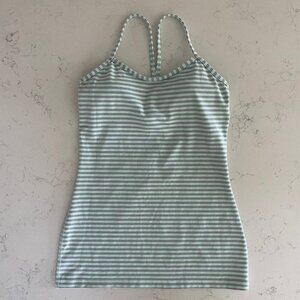 Lululemon Power Y Striped Tank Yoga Top Shelf Bra w Liners Mint Grn Lavender 6